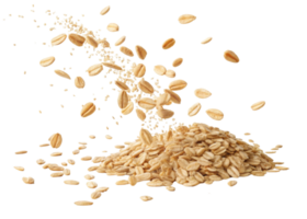 Instant oat flakes flying and cutout isolated on transparent background with healthy cereal grains in motion png