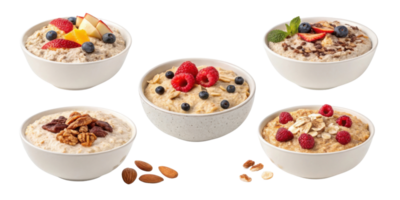 Instant oat bowls with cutout background feature fresh berries nuts and seeds for healthy breakfast option full of flavor and nutrition png