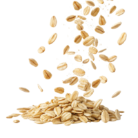 Instant oat flakes falling in cutout style isolated on transparency background showing healthy natural grain food for breakfast or cooking png
