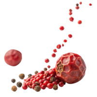 Red peppercorn cutout with black and brown peppercorns isolated on transparent background showing detailed texture and natural spice variety png