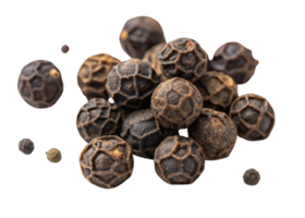 Black peppercorn cutout with detailed texture isolated on transparent background showing natural spice in close up png