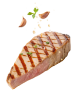 Grilled tuna steak with garlic and herbs seasoning fresh and delicious seafood meal with tender texture and appetizing presentation png