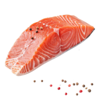 Frozen salmon fillet with peppercorns transparency background fresh and vibrant salmon ready for cooking or grilling with natural texture and color png
