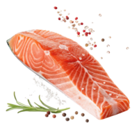 Fresh salmon fillet with peppercorn and rosemary herb seasoning ready for cooking or grilling with vibrant salmon color and texture png