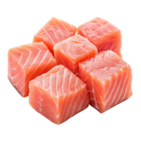 Fresh salmon cubes with vibrant pink color and smooth texture perfect for cooking or sushi preparation png