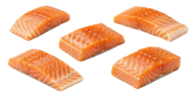 Fresh salmon fillet pieces with vibrant orange color and smooth texture perfect for cooking or sushi preparation png