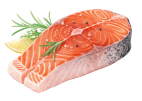 Fresh salmon steak with herbs and lemon slice is delicious and healthy choice for flavorful meal with vibrant colors and natural texture png