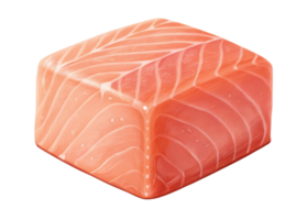 Salmon cube with fresh texture and natural pink color showing detailed fish muscle pattern in clean isolated view png