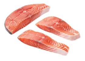 Fresh salmon steak pieces with vibrant pink color and natural texture isolated on transparency background for healthy cooking png