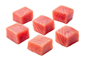Fresh tuna cubes with rich pink color and smooth texture perfect for sushi or sashimi dishes that bring delightful taste experience png