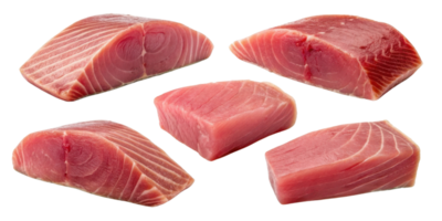 Fresh tuna steak pieces with rich pink color and smooth texture perfect for cooking or sushi preparation in clean presentation png