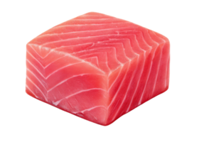 Fresh tuna cube with vibrant red color and natural texture perfect for sushi or sashimi dishes that delight senses png
