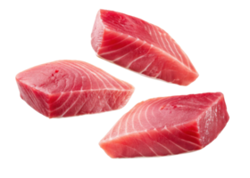 färsk tonfisk bitar med vibrerande röd Färg och slät textur perfekt för matlagning eller sushi förberedelse i rena miljö png