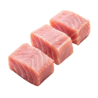 Fresh tuna cut into three thick rectangular pieces showing pink texture and natural pattern of fish meat ready for cooking or sushi preparation png