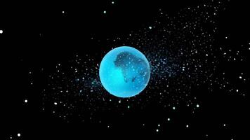 Digital 3D representation Earth, digital planet, surrounded by network of connected orbits, satellites, symbolizing global communication, data transfer, satellite technology in a video