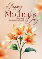 Soft Peach Elegant Flower Happy Mother Day Greeting Card template