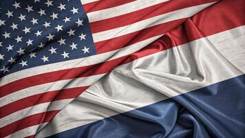 United States and Netherland Flags Intertwined Symbolizing International Relations photo