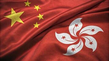 Flags of China and Hong Kong Waving Together in Harmony and Unity photo