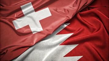 Close-Up of Swiss and Bahraini Flags Displaying National Unity and Harmony photo