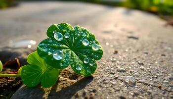 Four leaf clover with water droplets on it photo