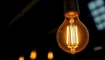 A close up of a light bulb in a dark room photo