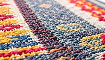Close up of a colorful rug with a colorful design photo