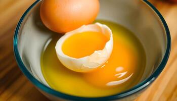 an egg and an egg yolk in a glass bowl photo