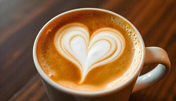 a cup of coffee with a heart pattern in it photo