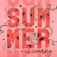 Summer is Coming Greeting Post for Instagram with Watermelon Text Art template