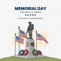 Blue Illustration Memorial Day Instagram Post template
