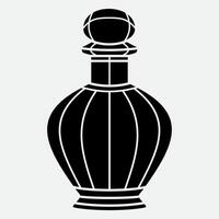 Black and white stylized icon of perfume bottle with cap isolated on white background vector