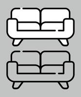 black and white stylized sofa icon isolated on grey background vector