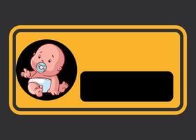 yellow rectangular sticker baby on board on dark background vector