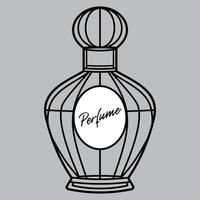 black and white icon of perfume bottle with inscription perfume isolated on white background vector