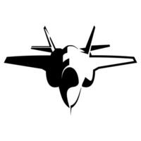 stylized black and white icon of military fighter jet aircraft isolated on white background vector
