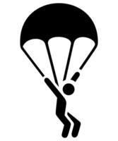 stylized black and white icon of a parachutist man isolated on white background vector