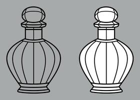 black and white stylized perfume bottle icon isolated on grey background vector