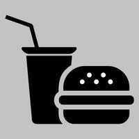 stylized black and white icon of burger and drink isolated on white background vector