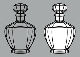black stylized perfume bottle icon isolated on grey background vector