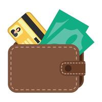 Colored stylized icon of wallet with money on white background vector