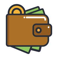 Colored stylized icon of wallet with money isolated on white background vector