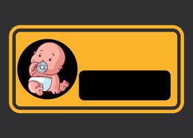 stylized car yellow rectangular sticker baby in car isolated on dark background vector
