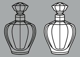 black and white stylized perfume bottle icon on grey background vector