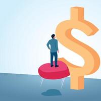 A man climbs love to the top of money. A metaphorical illustration for a profitable hobby, a passion that brings in money and a job that is loved. vector