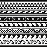 hawaiian polynesia tribal pattern ethnic ornaments art fabric carpet print pattern wallpaper black and white background vector