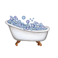 Bath with bubbles and foam hand drawn illustration png