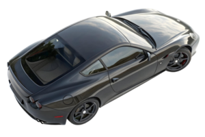 Aerial view of a sleek black sports car showcasing its aerodynamic design and glossy exterior finish png