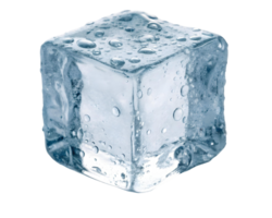 single ice cube with water droplets on its surface against a transparent background studio shot png