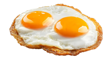 Two fried eggs sunny side up with golden yolks on a transparent background for breakfast or brunch meal png