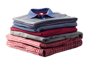 A neatly folded stack of colorful shirts and clothes on a transparent background in a studio shot png